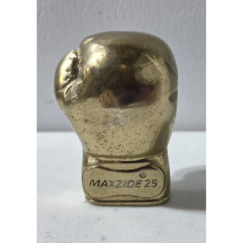 MAXZIDE 25 BRASS ADVERTISING BOXING GLOVE PAPERWEIGHT 3" Tall